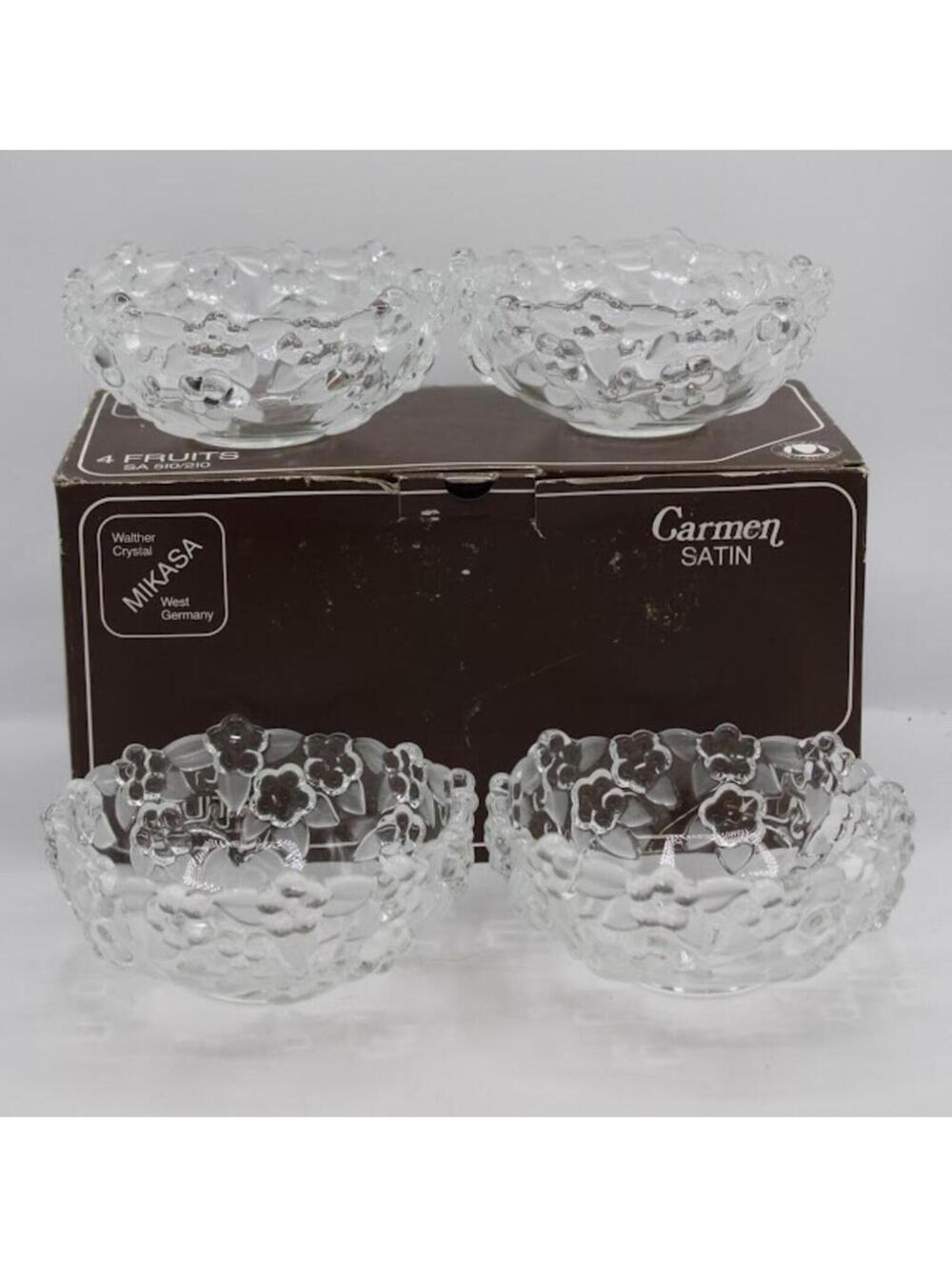 Mikasa Carmen Satin Clear Walther Glass Fruit Bowls Set of 4 w/ orig box Germany